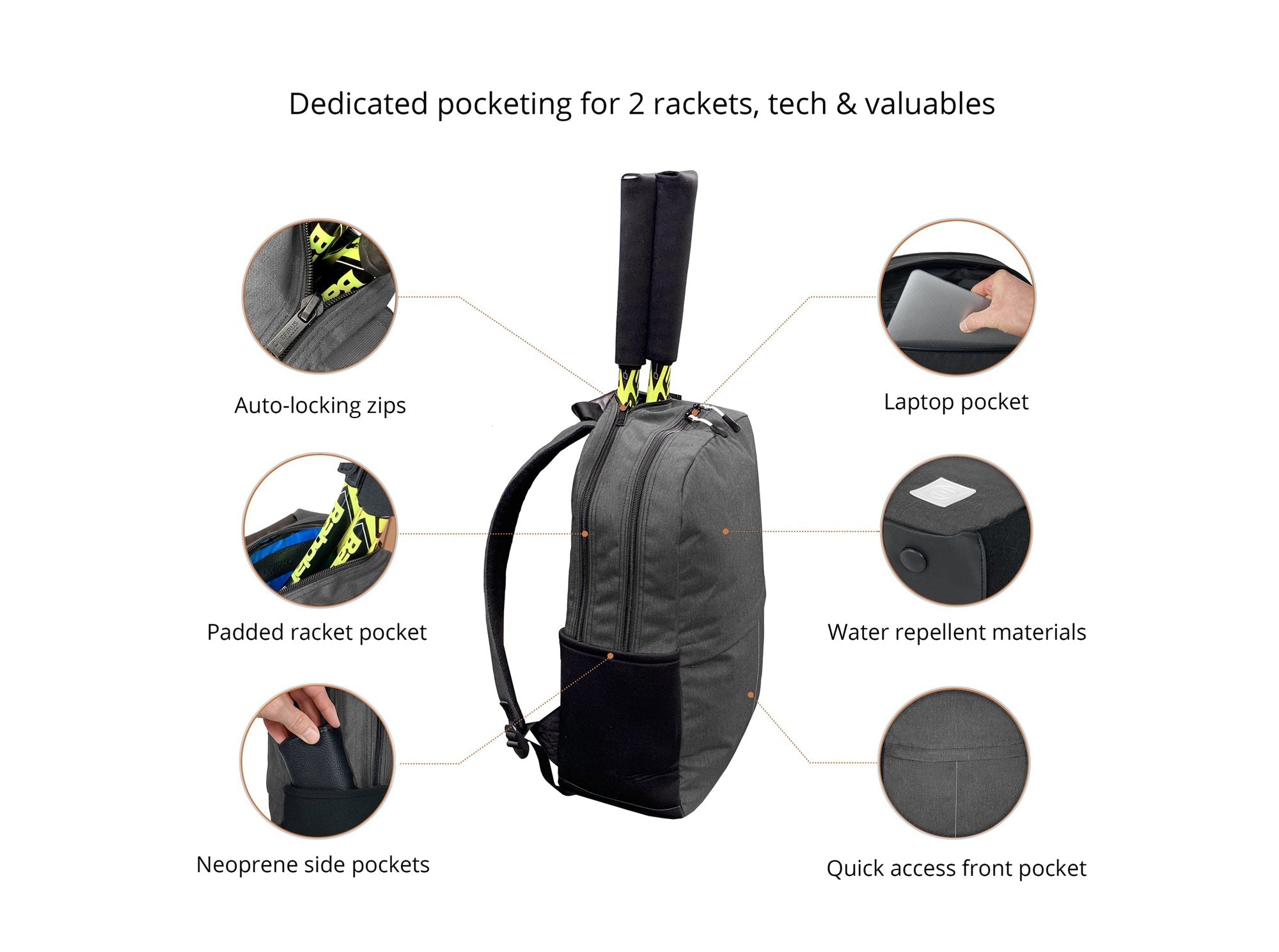 Epirus Borderless Backpack Grey Tennis Bag Features Overview