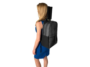 Epirus Borderless Backpack Grey Tennis Bag On Female Model Formal Attire