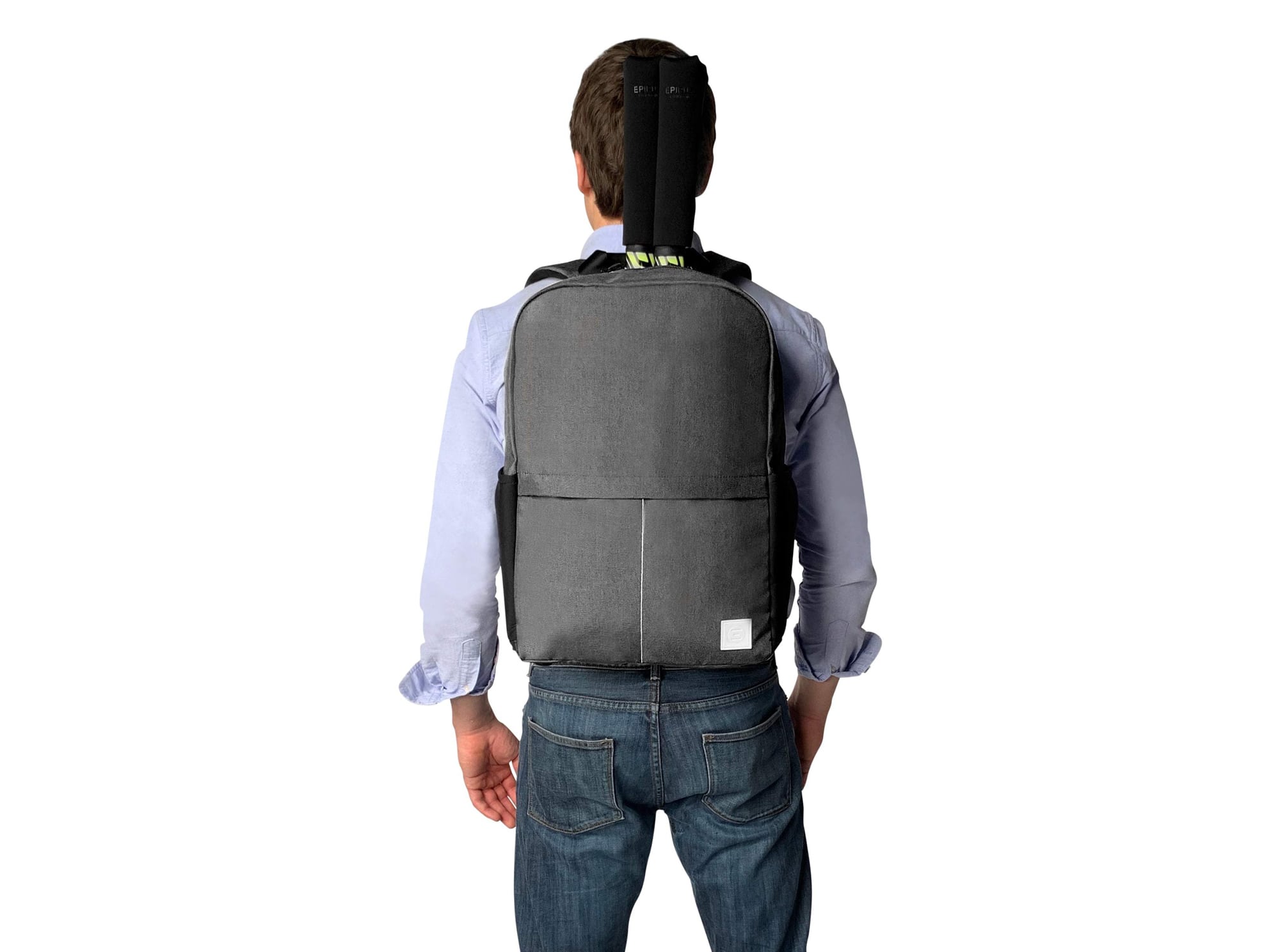 Epirus Borderless Backpack Grey Tennis Bag On Casual Male Model