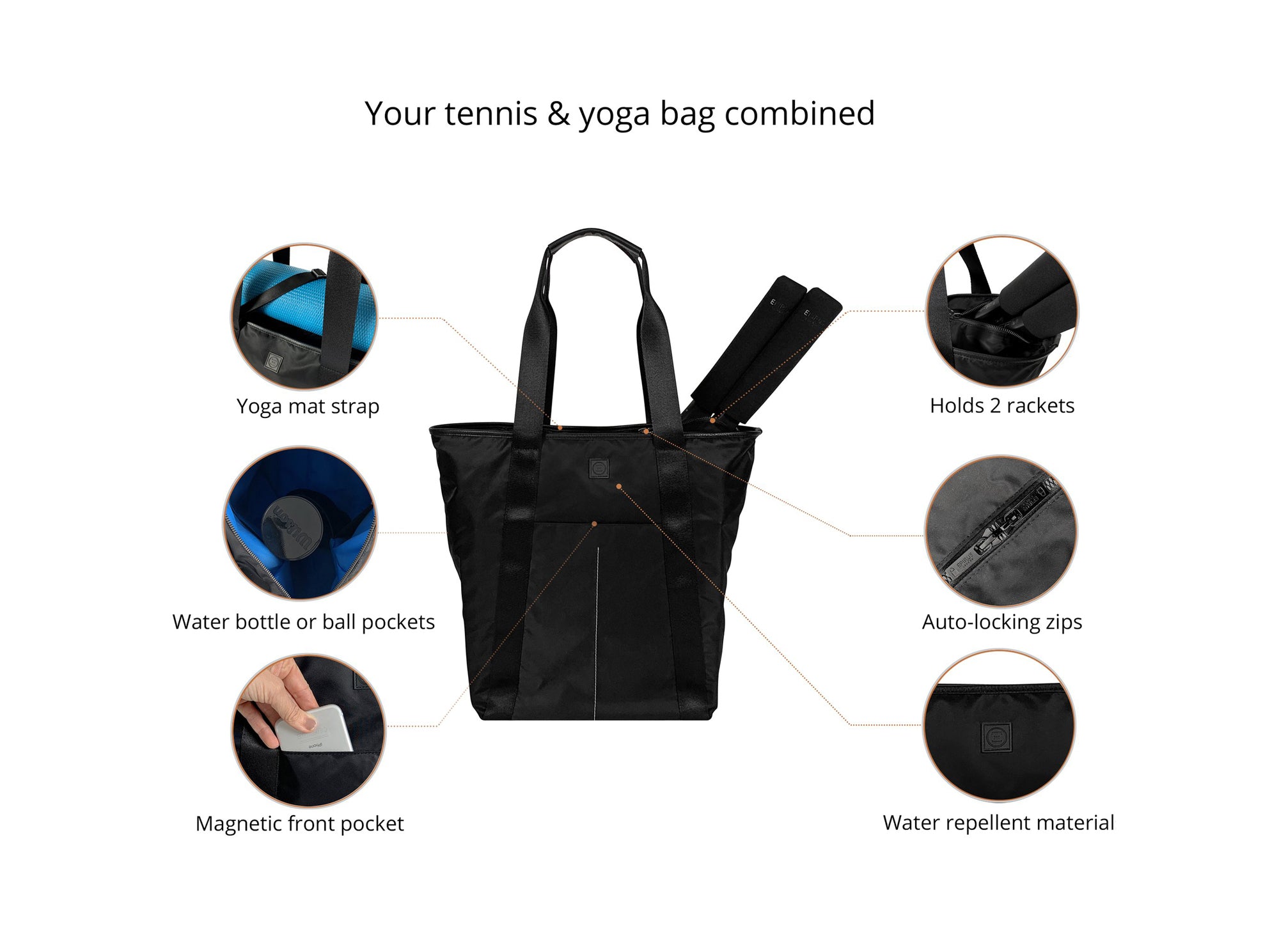 Transition Tote, Black Tennis Tote Bag